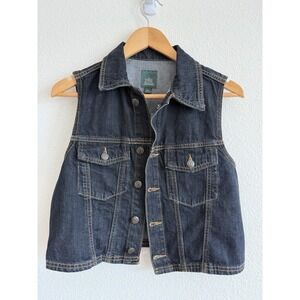 Wild Fable Women's Denim Vest Sleeveless Button Front Dark Wash Size M